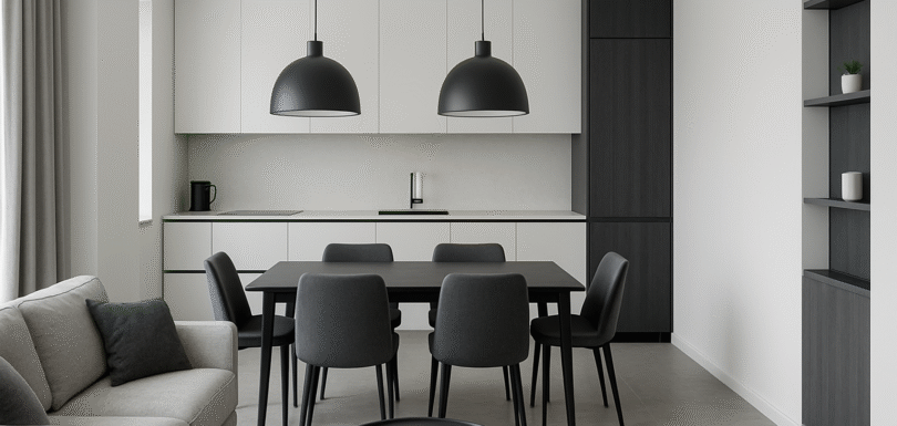 Modern iç mimari ofis – açık tonlarda döşenmiş, metal detaylar içeren anahtar teslim iç mimarlık uygulaması