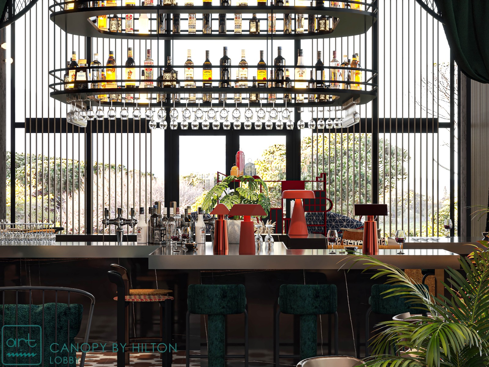Canopy lobi bar metal modül ön cepheden görünüm